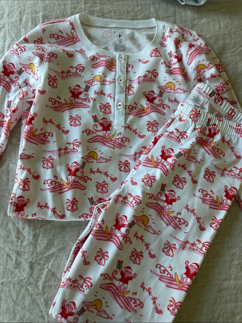 Roller Rabbit Kids Surf Monkey Pajama Set - White & Red with Yellow Accents